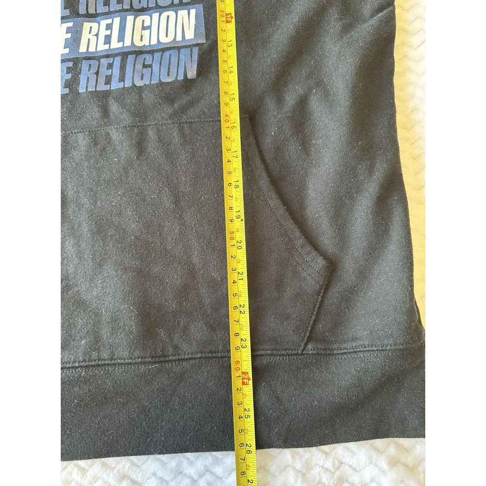 True Religion Pullover Hooded Sweatshirt Men's Medium Spell Logo‎ Black